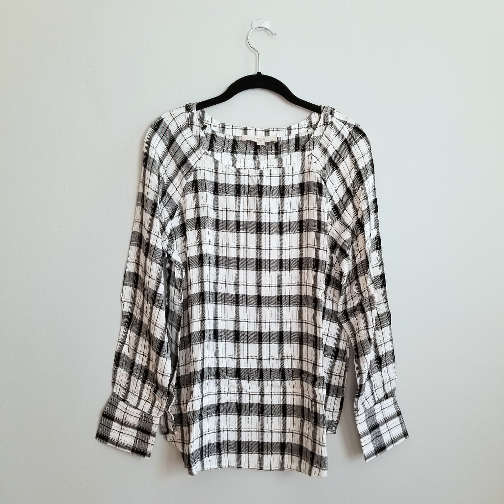 NWT • black & white plaid blouse